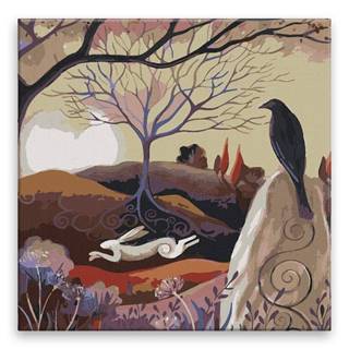 Malujsi Maľovanie podľa čísel - Bežiaci zajac a čierna vrana - 80x80 cm,  bez dreveného rámu