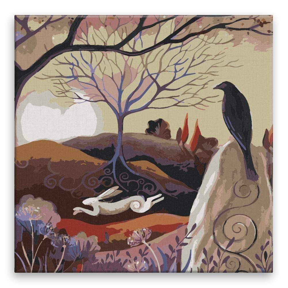 Malujsi  Maľovanie podľa čísel - Bežiaci zajac a čierna vrana - 80x80 cm,  bez dreveného rámu značky Malujsi