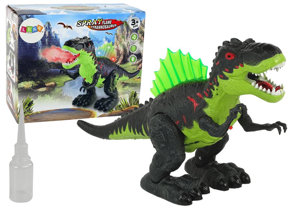 Lean-toys  Dinosaurus fúka oheň parné svetlá batérie zelená značky Lean-toys