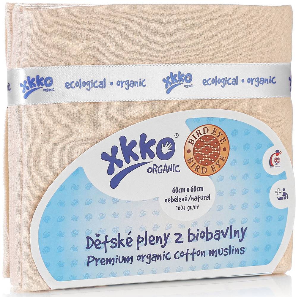 XKKO  Biobavlněné plienky Organic 60x60 Bird Eye - natural - 5ks značky XKKO