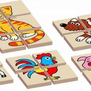 Drevené puzzle zvieratká obojstranné 12 dielikov + 5 zvieratiek v krabici