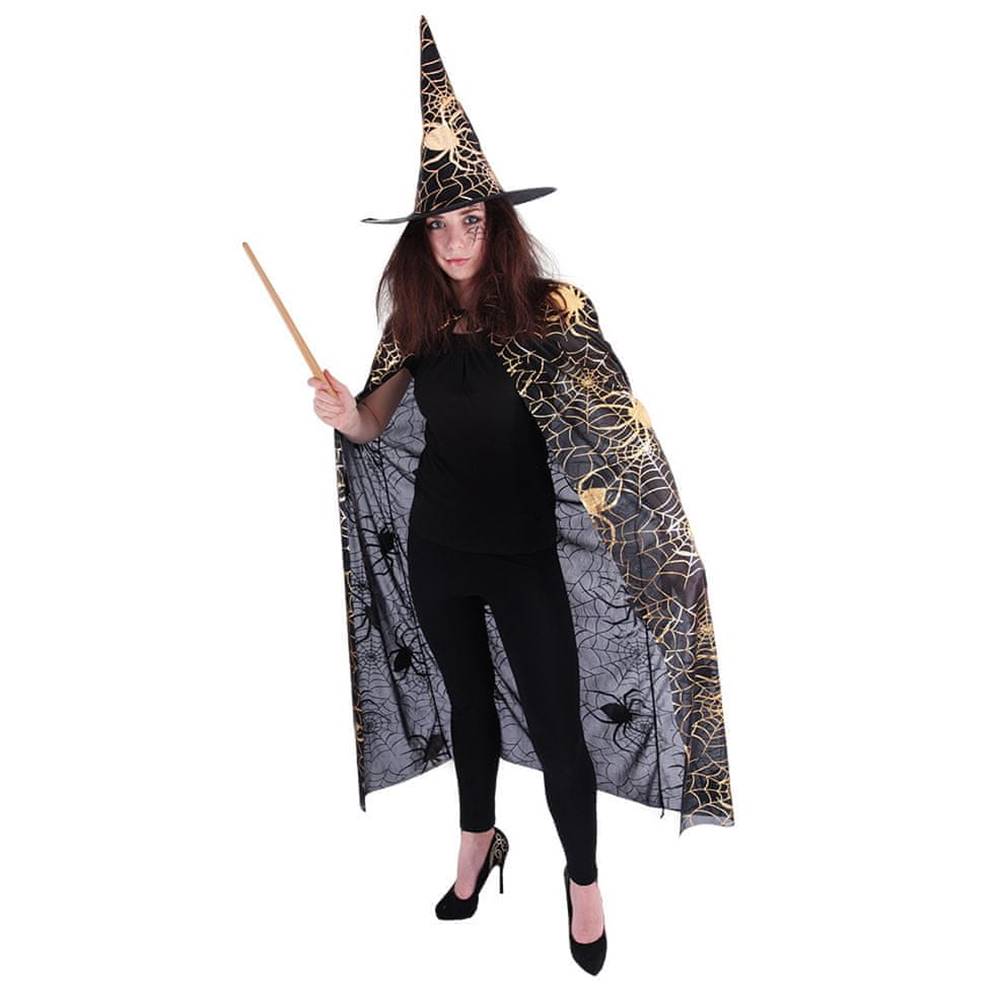 Rappa  Čarodejnícky plášť s klobúkom a pavučinou pre dospelých/Halloween značky Rappa