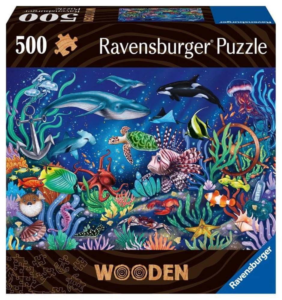 Ravensburger  Puzzle - Podmorský svet 500 dielikov,  drevené značky Ravensburger