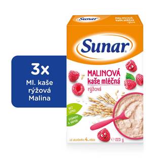 Sunar  malinová kaša mliečna ryžová 3 x 225 g značky Sunar