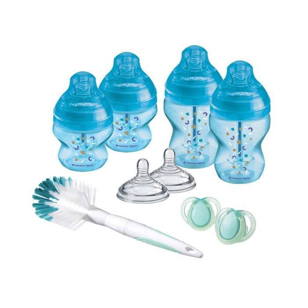 VERVELEY  Tommee Tippee,  dojčenské fľaše Advanced Anti-Colic,  cumlík s pomalým prietokom a antikolikovým ventilom,  150 a 260 ml,  modré značky VERVELEY