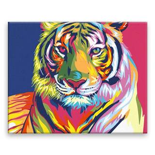 Malujsi Maľovanie podľa čísel - Pohľad na tigra vo farbách - 50x40 cm,  bez dreveného rámu