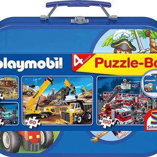 Schmidt  Puzzle Playmobil 4v1 v plechovom kufríku (60, 60, 100, 100 dielikov) značky Schmidt