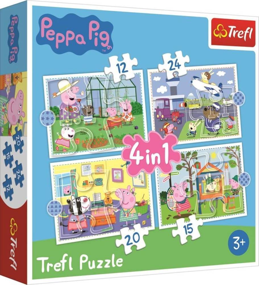 Trefl  Puzzle Peppa Pig - Spomienky na prázdniny 4v1 (12, 15, 20, 24 dielikov) značky Trefl