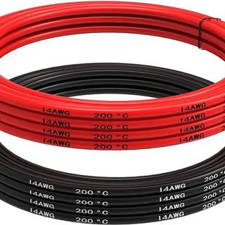YUNIQUE GREEN-CLEAN Silikónový kábel 14 AWG flexibilný elektrický vodič 5 metrov 2, 5 m čierny a 2, 5 m červený Pocínovaný medený drôtený kábel Odolnosť voči vysokým teplotám