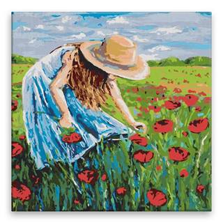 Malujsi Maľovanie podľa čísel - Dievča zbierajúce divoké kvety - 80x80 cm,  bez dreveného rámu
