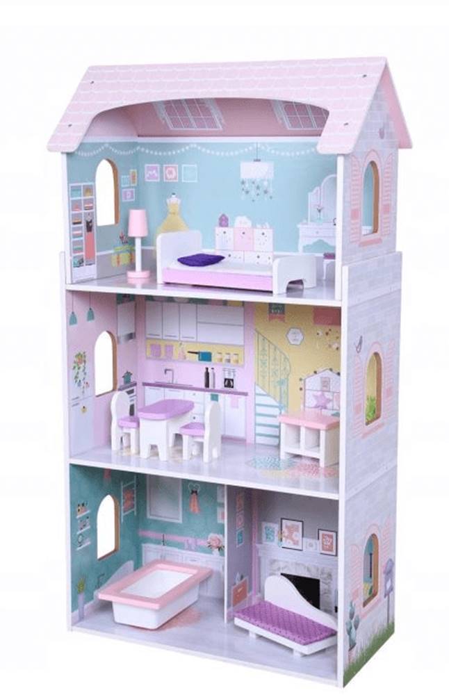  ECOTOYS Trojposchodový domček pre bábiky Jahodový