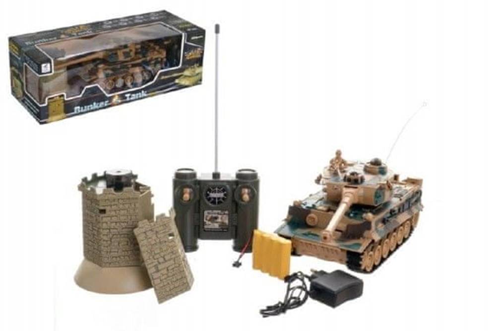 Teddies  Tank RC 35cm + bunker na bat. plast s dobíjacím packom so zvukom sa svetlom 40MHz značky Teddies