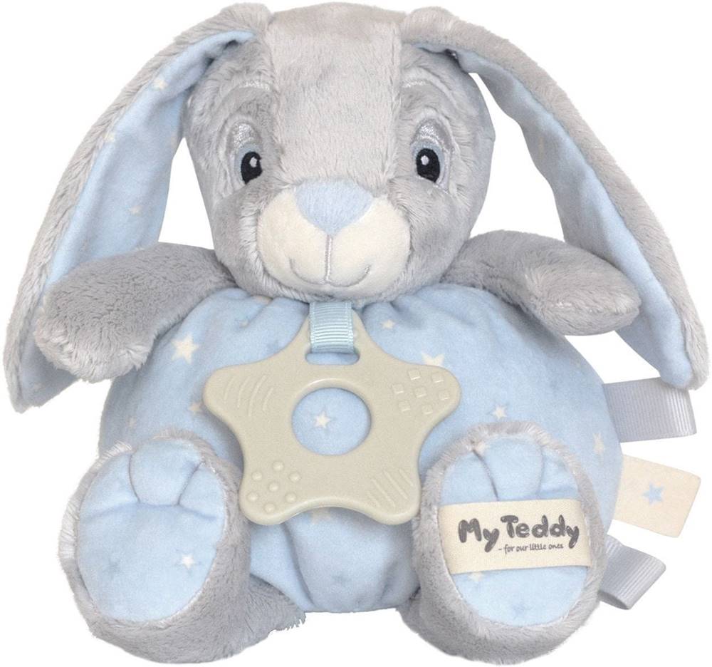 My Teddy  Mäkký guľatý zajačik s hryzátkom - modrá značky My Teddy