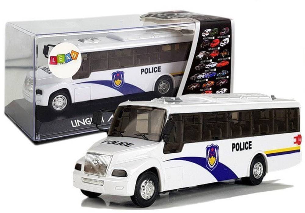 Lean-toys  Policajný autobus biely so zvukom ťahania značky Lean-toys