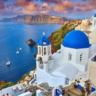 ENJOY  Puzzle Santorini - Výhľad na lode,  Grécko 1000 dielikov značky ENJOY