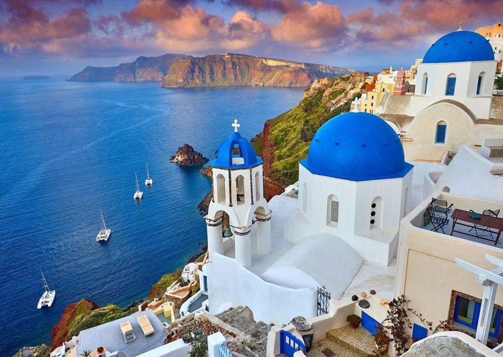 ENJOY  Puzzle Santorini - Výhľad na lode,  Grécko 1000 dielikov značky ENJOY