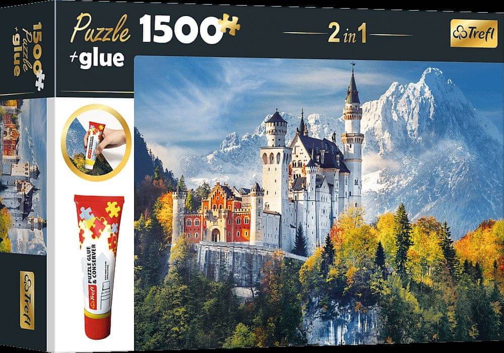 Trefl  Sada 2v1 puzzle Zámok Neuschwanstein na jeseň 1500 dielikov s lepidlom značky Trefl