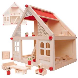 Ikonka  Drevený domček pre bábiky + nábytok a ľudia 40cm značky Ikonka