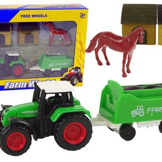 Lean-toys Poľnohospodárska súprava Traktor Príves Kôň Stajňa 1:64