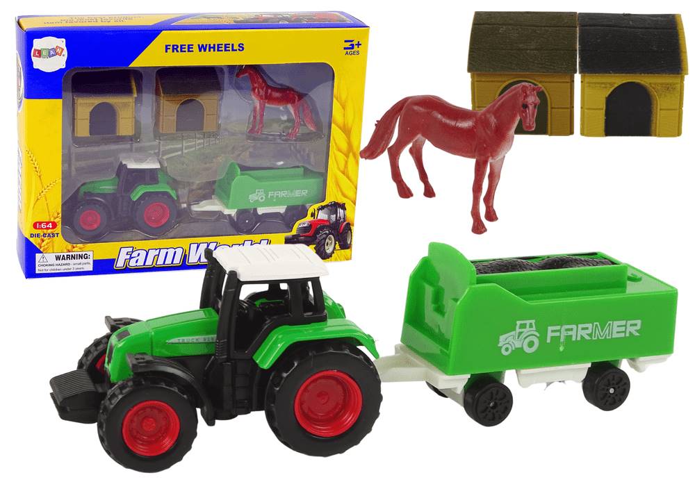 Lean-toys  Poľnohospodárska súprava Traktor Príves Kôň Stajňa 1:64 značky Lean-toys