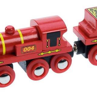 Bigjigs Rail  Červená lokomotíva s tendrom + 3 koľaje značky Bigjigs Rail