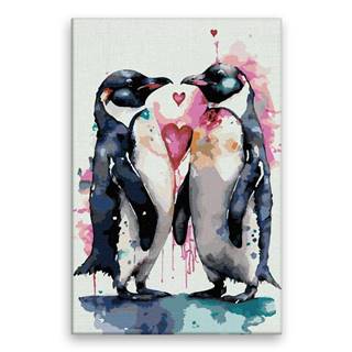 Malujsi Maľovanie podľa čísel - Zamilovaní tučniaci - 40x60 cm,  plátno vypnuté na rám
