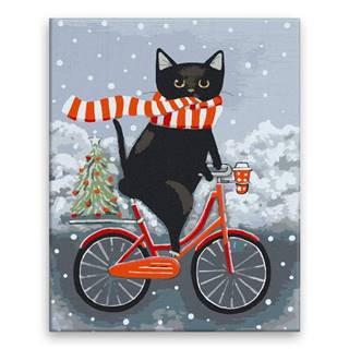 Malujsi Maľovanie podľa čísel - Cyklistika s mačkou na Vianoce - 80x100 cm,  bez dreveného rámu