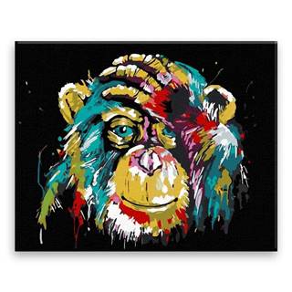 Malujsi Maľovanie podľa čísel - Šimpanz vo farbách - 50x40 cm,  bez dreveného rámu