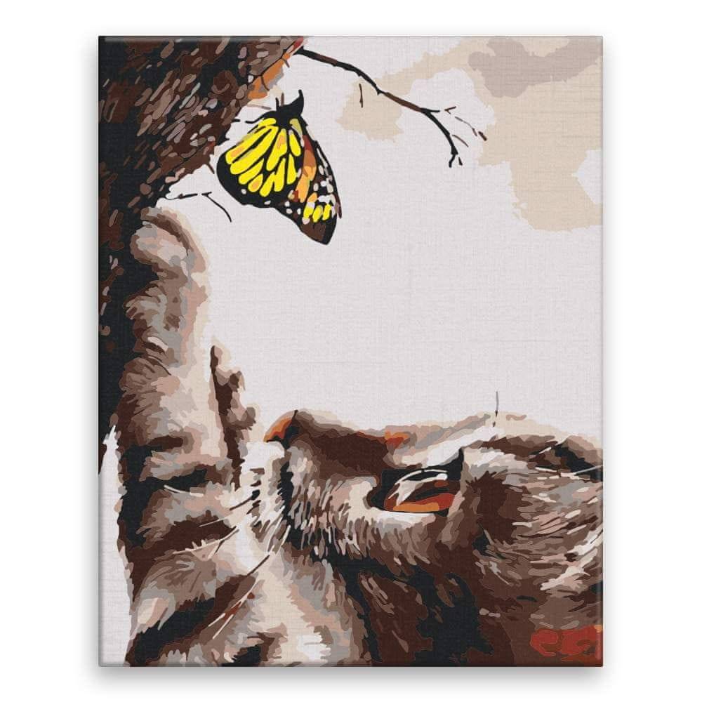 Malujsi  Maľovanie podľa čísel - Mačka s motýľom - 80x100 cm,  bez dreveného rámu značky Malujsi