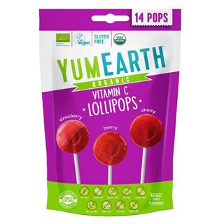 YUMEARTH BIO Ovocné lízanky s vitamínom C - s príchuťou jahody,  čerešne a lesných plodov 14 ks,  87 g