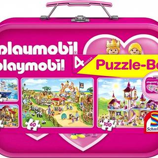 Schmidt Puzzle Playmobil 4v1 v plechovom kufríku (60, 60, 100, 100 dielikov)