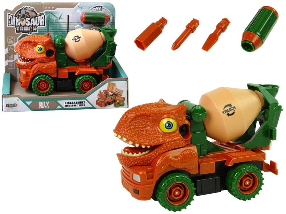 Lean-toys  Betónové nákladné auto Dinosaurus na vybalenie oranžového príslušenstva značky Lean-toys