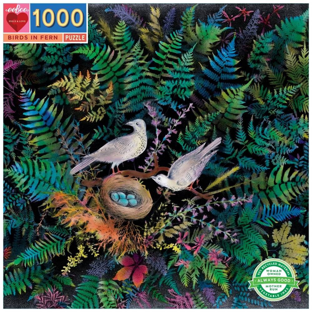 eeBoo  Štvorcové puzzle Vtáky v papradí 1000 dielikov značky eeBoo