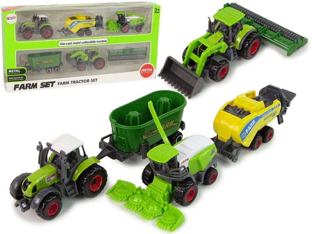 Lean-toys  Sada 6 poľnohospodárskych vozidiel Traktor Kombajn Kovové diely značky Lean-toys