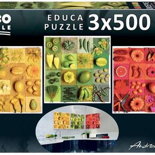 EDUCA Štvorcové puzzle Exotické ovocie a kvetiny 3x500 dielikov