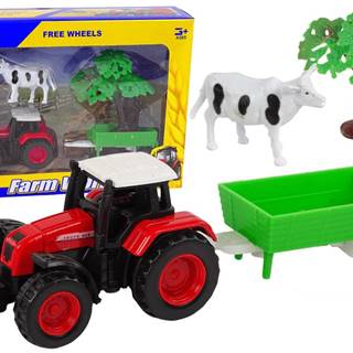 Lean-toys Farmárska súprava Traktor s prívesom Krava 1:64
