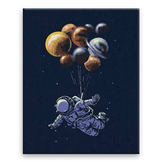 Malujsi Maľovanie podľa čísel - Astronaut a balóniky - 40x50 cm,  bez dreveného rámu