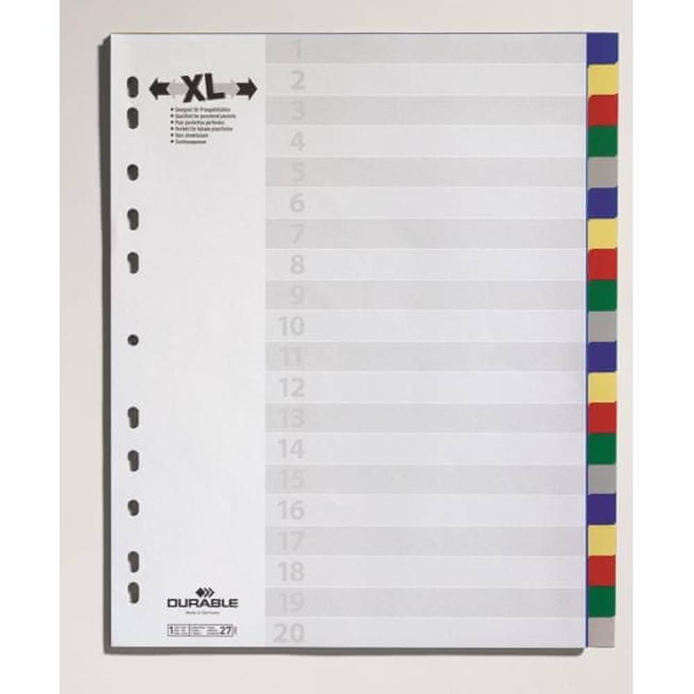 Durable  Plastový rozraďovač 20-dielny maxi farebný značky Durable