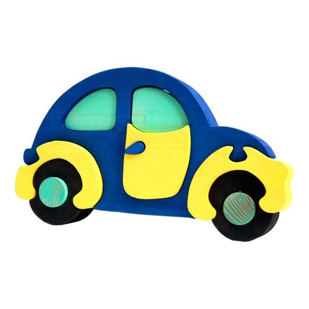 Fauna  Drevené mini puzzle auto modré,   značky Fauna