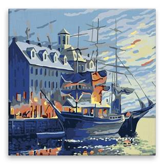Malujsi  Maľovanie podľa čísel - Loď v prístave - 40x40 cm,  plátno vypnuté na rám značky Malujsi