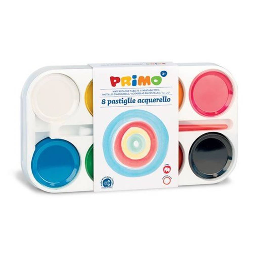 PRIMO  vodové farby JUMBO 8 farieb + štet značky PRIMO