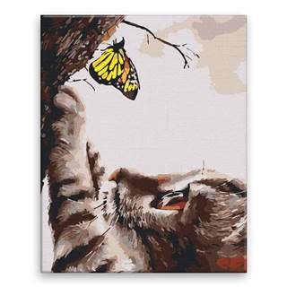 Malujsi Maľovanie podľa čísel - Mačka s motýľom - 40x50 cm,  plátno vypnuté na rám