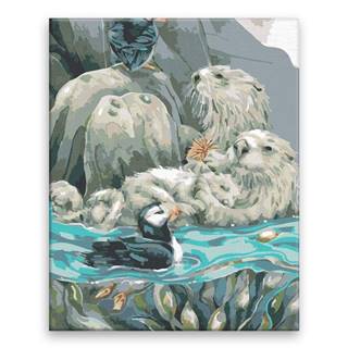 Malujsi  Maľovanie podľa čísel - Vydry a kačice na vode - 40x50 cm,  plátno vypnuté na rám značky Malujsi