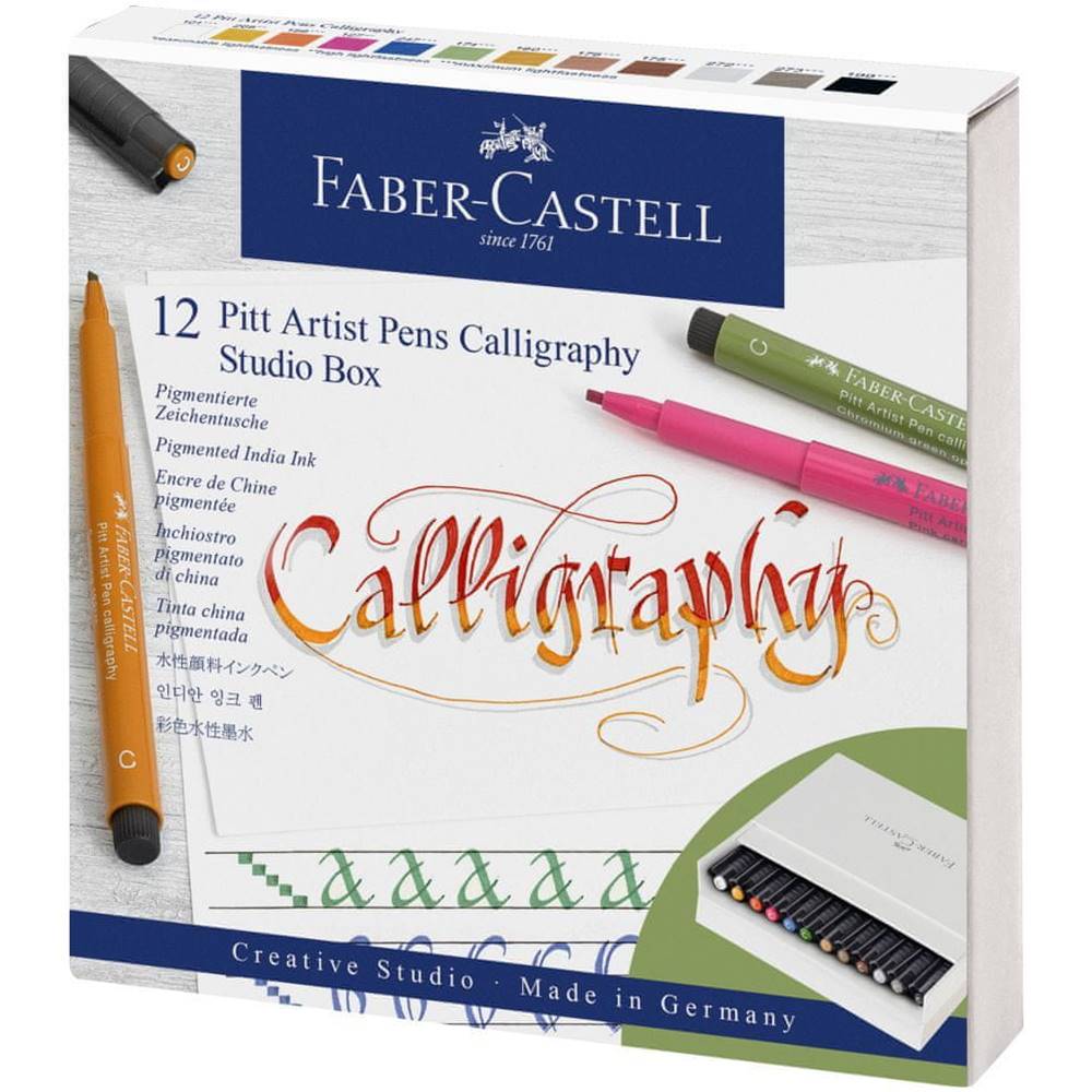 Faber-Castell  PITT kaligrafické fixky set 12 farieb-studio box značky Faber-Castell
