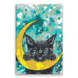 Malujsi Maľovanie podľa čísel - Mačka a mesiac - 40x60 cm,  plátno vypnuté na rám