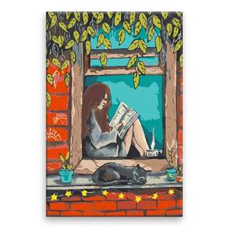 Malujsi Maľovanie podľa čísel - S knihou v okne - 40x60 cm,  plátno vypnuté na rám