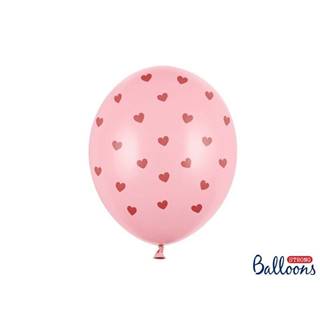 PartyDeco Balóny 30 cm,  6V1,  ružové so srdiečkami