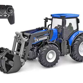 DeCuevas R/C traktor modrý 27 cm s predným nakladačom,  batériový s 2, 4GHz svetlom v krabici