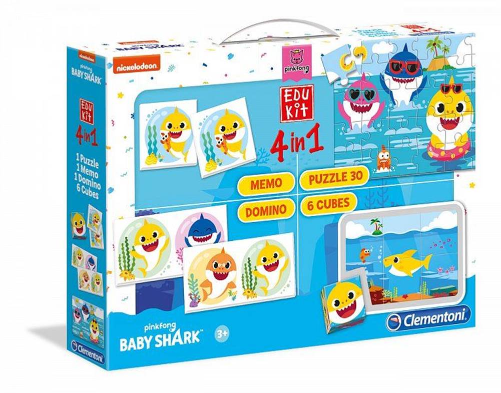 Clementoni  EDUkit - Baby Shark 4v1 (pexeso,  60 puzzle,  domino,  6 kociek) značky Clementoni