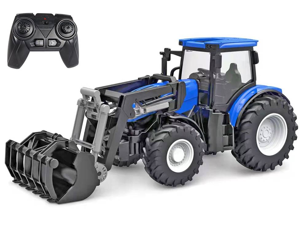 DeCuevas  R/C traktor modrý 27 cm s predným nakladačom,  batériový s 2, 4GHz svetlom v krabici značky DeCuevas